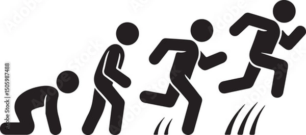 Obraz Crawl Walk Run Fly pictogram icon set. Clipart image isolated on white background