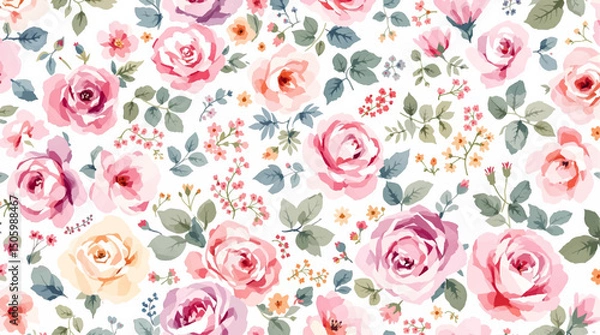 Obraz Seamless floral pattern, Seamless pattern with roses, Watercolor Abstract seamless floral pattern with red roses flowers.