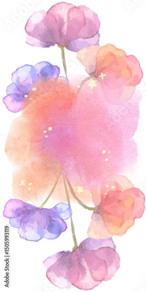 Obraz aesthetic summer background with abstract floral pattern under colorful watercolor pink & orange painting splash; vertical bright design perfect for summer advertising
