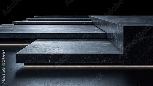 Fototapeta Modern Dark Marble Steps with Backlit Edges for Elegant Design