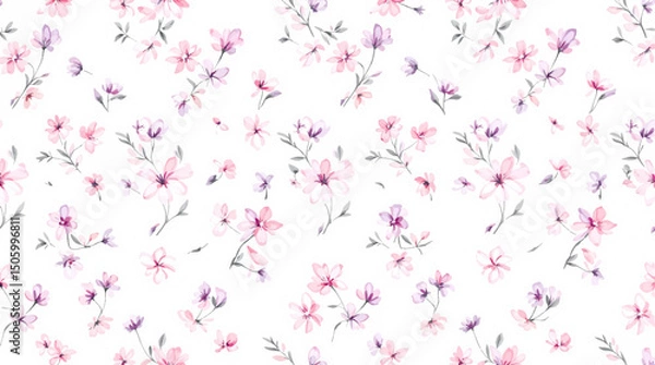 Obraz Seamless pattern with pink flowers watercolor