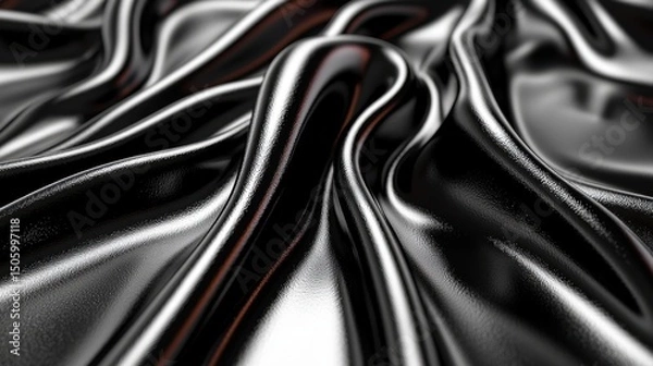 Fototapeta Shimmering Black Satin Fabric with Smooth Flowing Texture Close-Up