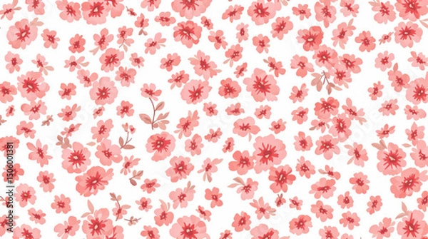 Obraz Seamless pattern with red flowers, watercolor background pattern red flowers on white background