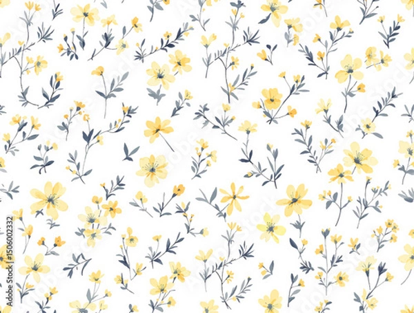 Obraz Vector vintage floral seamless pattern with yellow wildflowers.