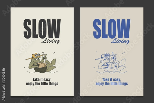 Obraz retro poster or graphic t-shirt design with a relaxed turtle on water, vector illustration