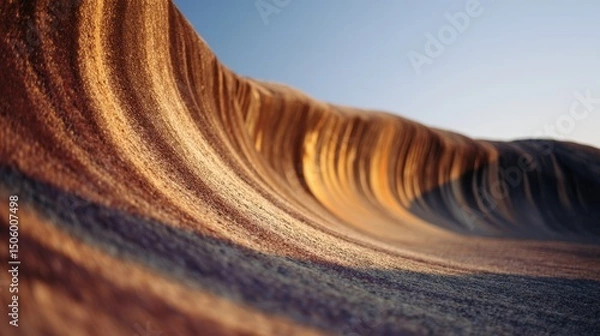 Obraz Sculpted sand dunes under warm sunlight resembling ocean waves, creating a mesmerizing landscape.