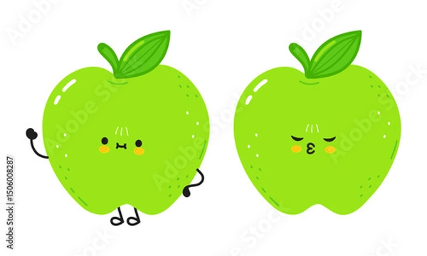 Obraz Smiling green apple characters blowing kiss, conveying playful nutrition message for kids wellness campaign