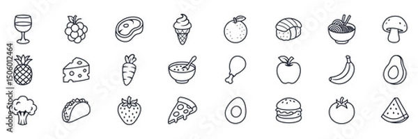 Fototapeta Superfood Collection Icons. Healthy Nutrition Vector Symbols Set on White Background