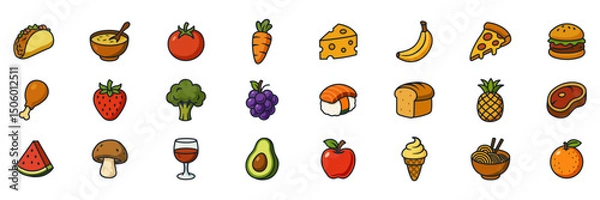 Fototapeta Superfood Collection Icons. Healthy Nutrition Vector Symbols Set on White Background