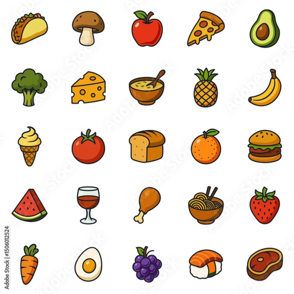 Fototapeta Superfood Collection Icons. Healthy Nutrition Vector Symbols Set on White Background