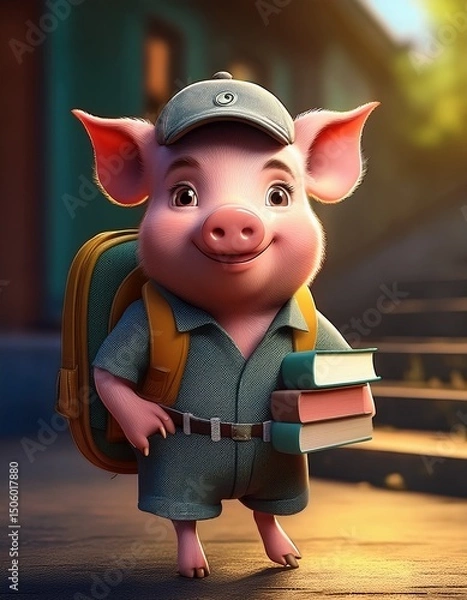 Obraz piglet going back to school 
