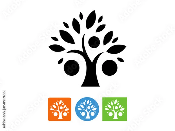 Obraz vector of apple tree design, labeled vector art, linocut silhouette illustration.