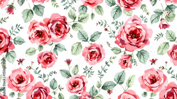 Obraz Seamless pattern with Red flowers, Seamless pattern watercolor background pattern red rose 