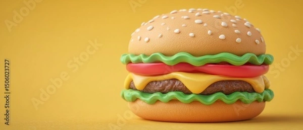 Obraz Delicious hamburger delight against a bright yellow backdrop