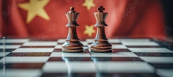 Obraz Geopolitical strategy revealed through chess on a chinese flag