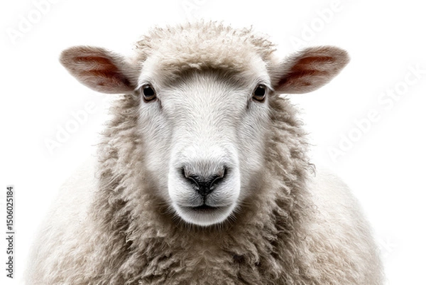Fototapeta Sheep with fluffy wool and gentle expression on transparent background