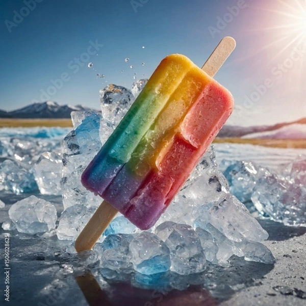 Obraz A pastel rainbow popsicle melting slowly into the crushed ice under a hot sun.
