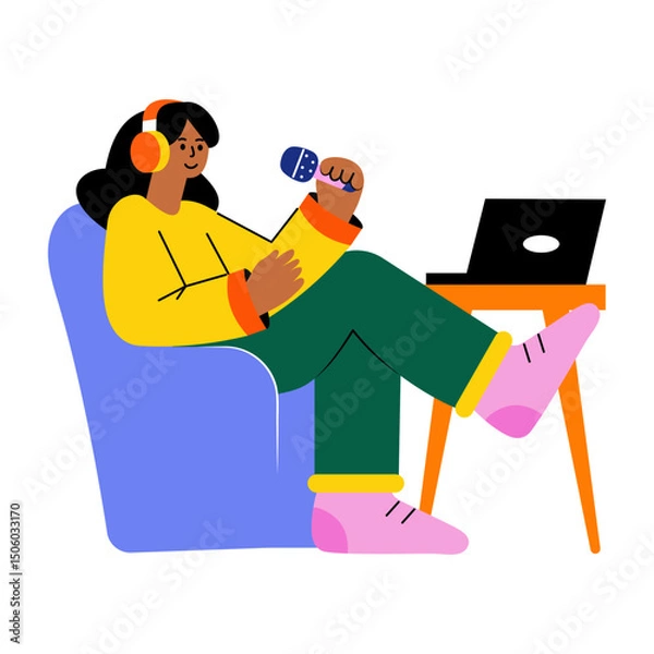 Obraz A flat style illustration showing podcaster