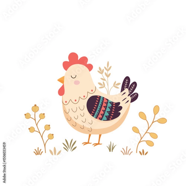 Obraz Pattern with cute cartoon chicken  on white background