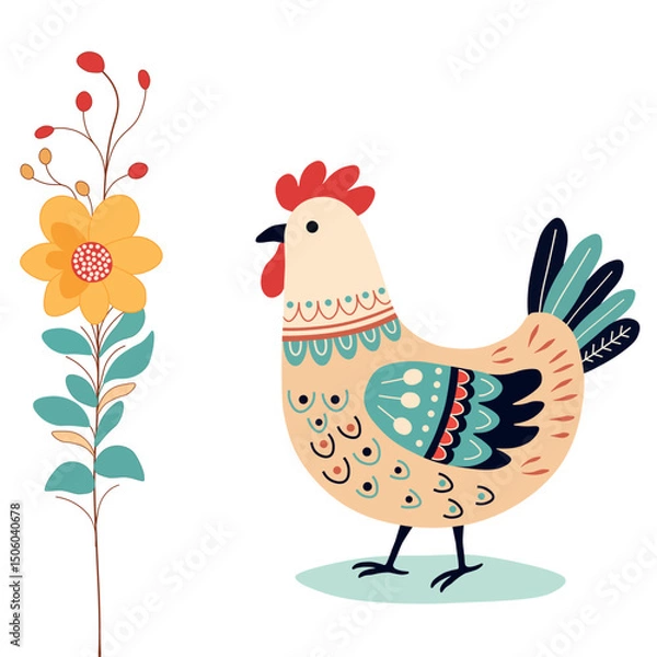 Obraz Pattern with cute cartoon chicken  on white background