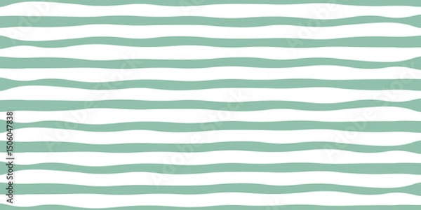 Fototapeta Seamless pattern of soft green wavy horizontal stripes on a white background, creating a soothing and minimalist design texture. Vector illustration