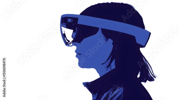 Fototapeta Person wearing virtual reality headset in profile view.