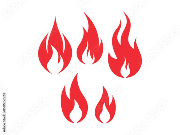 Fototapeta Vector Fire Symbols in Orange and Outline design illustration, set of five simple, stylized red fire icons on a white background. Collection of Red Fire Icons, design, logo, symbols, set, vector, illu