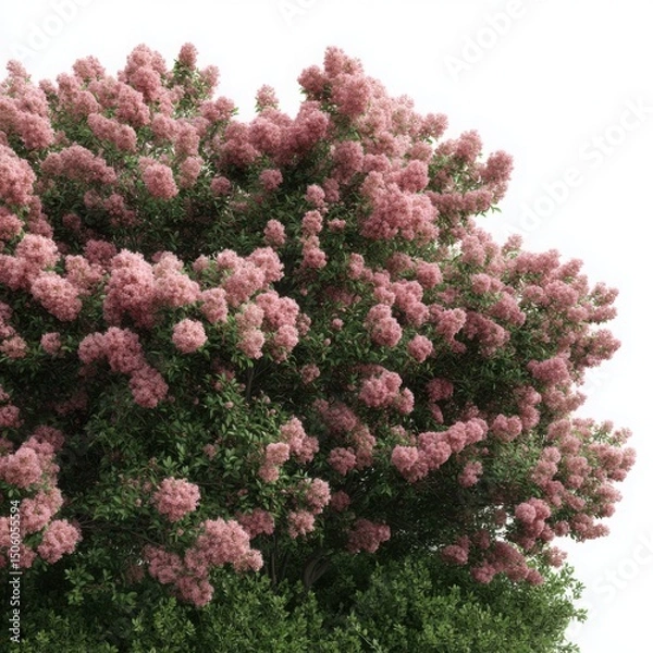 Obraz Pink flowering shrub close up on white background