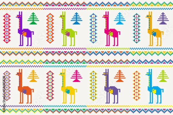 Fototapeta Ethnic peruvian pattern with llamas.eps