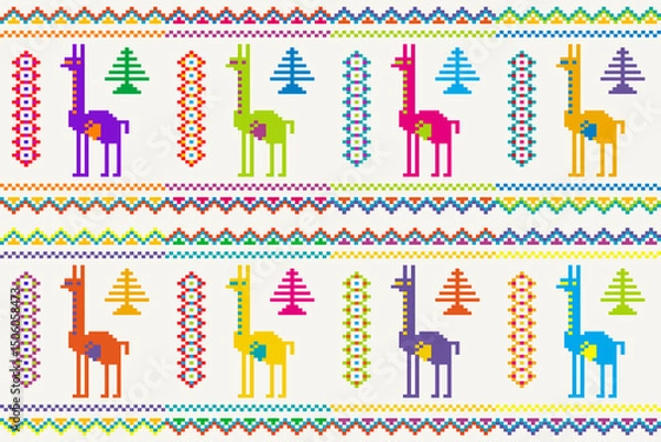 Fototapeta Ethnic peruvian pattern with llamas