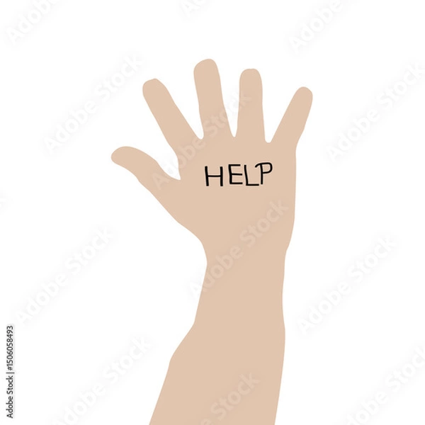 Fototapeta Palm of a child with the inscription help