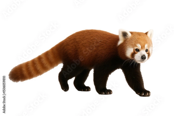 Fototapeta Red panda walking in profile view isolated on transparent background