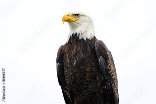 Obraz Majestic Bald Eagle: A Close-Up Portrait Against a White Background