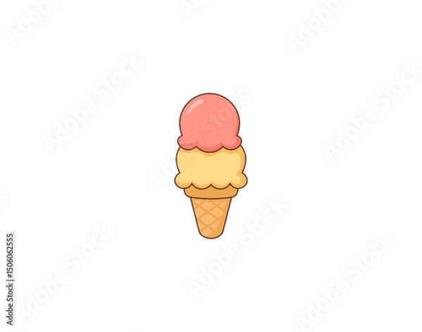 Fototapeta Cartoon ice cream with fruit filling and waffle cone. Vector illustration on white background