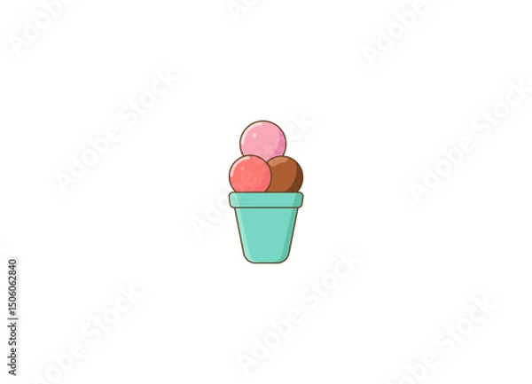 Fototapeta Cartoon ice cream with fruit filling and waffle cone. Vector illustration on white background