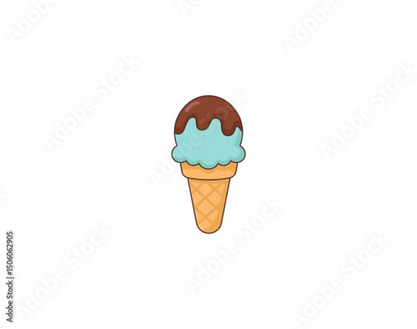 Fototapeta Cartoon ice cream with fruit filling and waffle cone. Vector illustration on white background