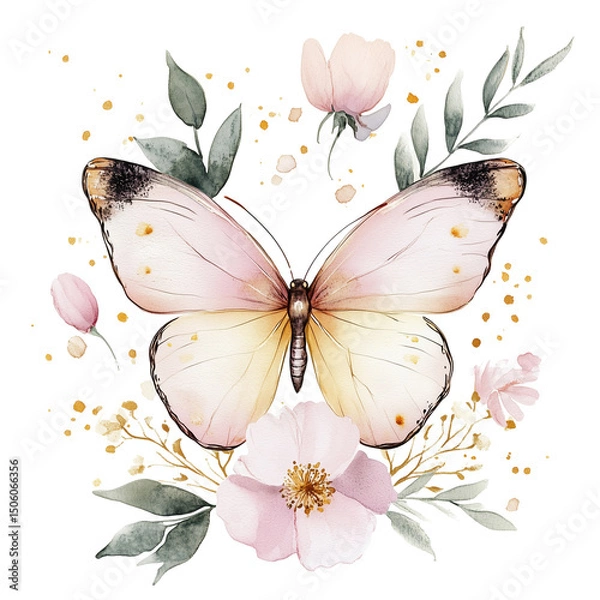 Obraz Png butterfly boho floral watercolor illustration