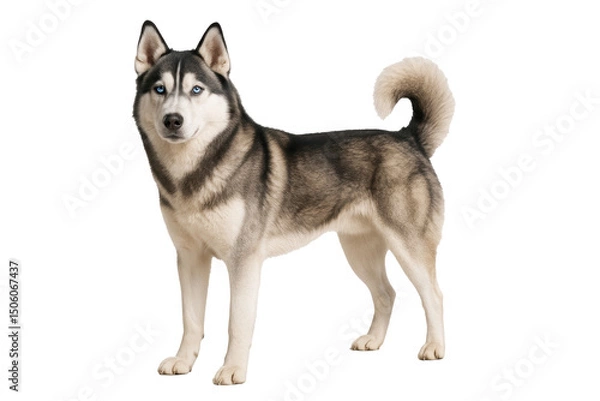 Fototapeta Siberian husky dog standing in profile view isolated on transparent background