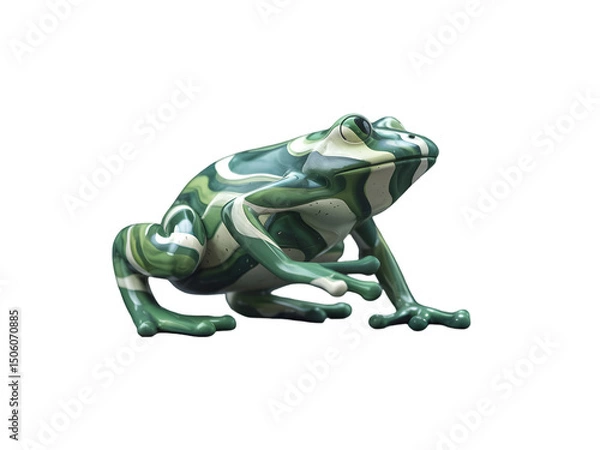 Obraz A green and white patterned frog figurine sits against a stark black background in a studio shot