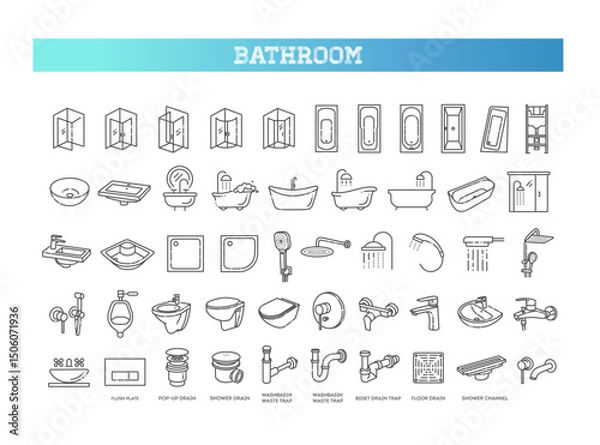 Obraz Restroom, Bathroom Vector Icon Set