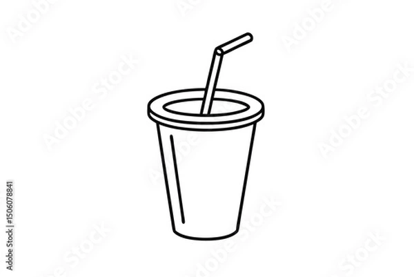Obraz Disposable cup with straw simple line drawing illustration