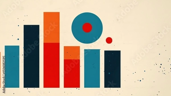 Fototapeta This abstract data visualization featuring colorful geometric bars and circles with a textured retro design illustrates growth metrics effectively.