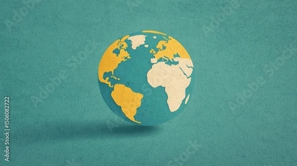 Obraz This vibrant textured paper cutout graphic illustration depicts our beautiful earth globe with continents resting on a solid teal background.