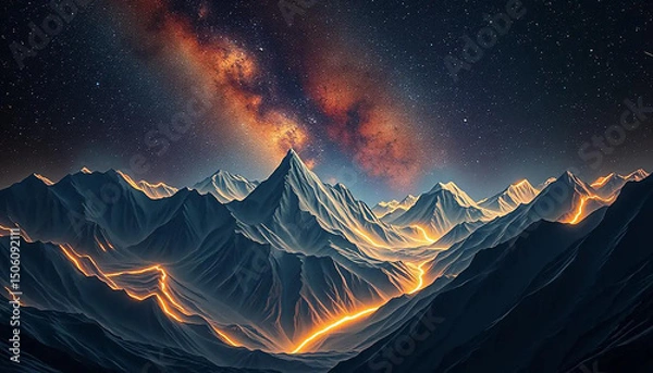 Obraz Cosmic winds sculpting mountains of light, ridges glowing with the pulse of ancient stars