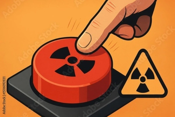 Obraz Finger pushing red nuclear button starting apocalypse