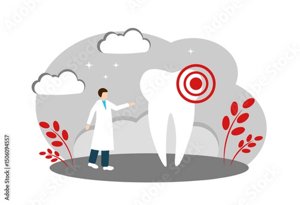 Fototapeta Toothache. The dentist treats the tooth. Caries, pulpitis
