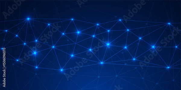 Fototapeta Futuristic Low Poly Technology Network Background Set – Blue Digital Mesh and Glowing Connections

