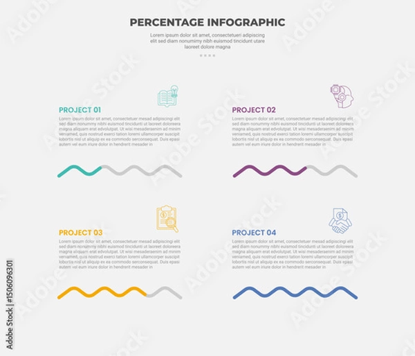 Fototapeta percentage or percent infographic outline style with 4 point template with progress on wave line up and down for slide presentation
