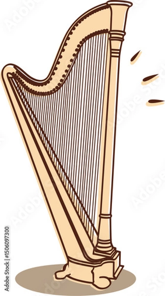 Obraz Vector illustration of a classical harp on white background. Perfect for music-related projects, classical compositions, spirituality, elegance, serenity, and ancient or orchestral instrument themes.