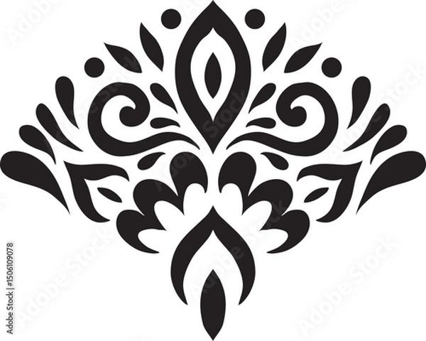 Fototapeta Artistic hand drawn ethnic vector print. Symmetric Moroccan decorative element for printing on T-Shirt, mug or other souvenir. Boho style decoration. Black silhouette pattern on white background.